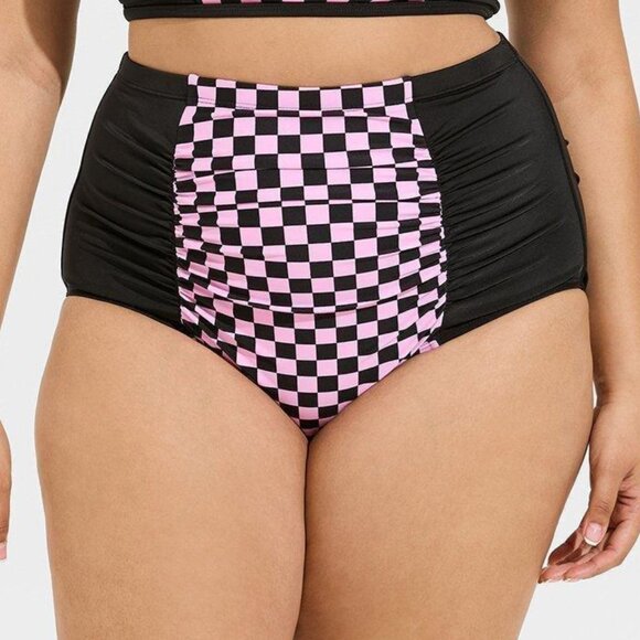 ❤️NWT VINTAGE TORRID CHECKERED RUCHED POWER MESH TUMMY CONTROL SWIM BOTTOM PLUS - Picture 7 of 10